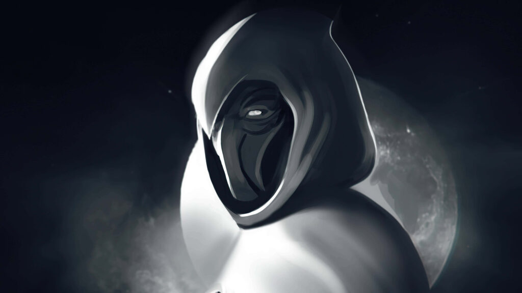 Moon Knight Minimalist Wallpaper: Iconic Action & Dark Celestial Background