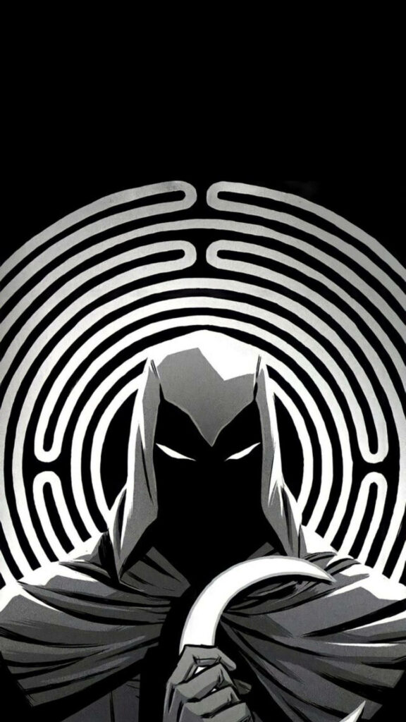 Stylized Moon Knight Phone Wallpaper: Minimalist Black & White Design