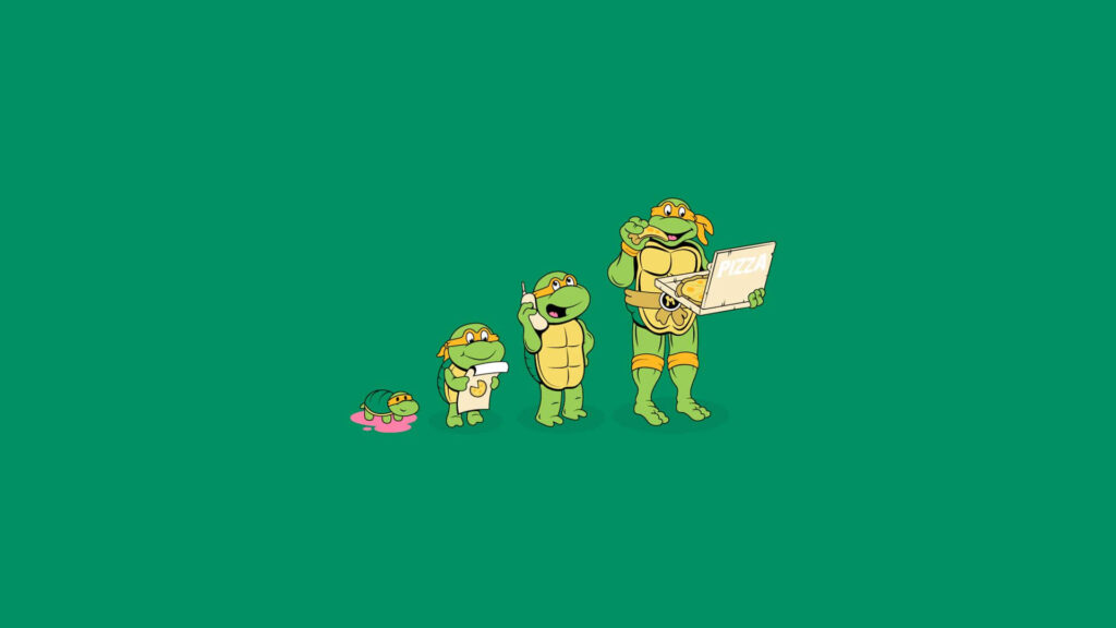 Stylized Ninja Turtles Growth Wallpaper on Simple Green Background