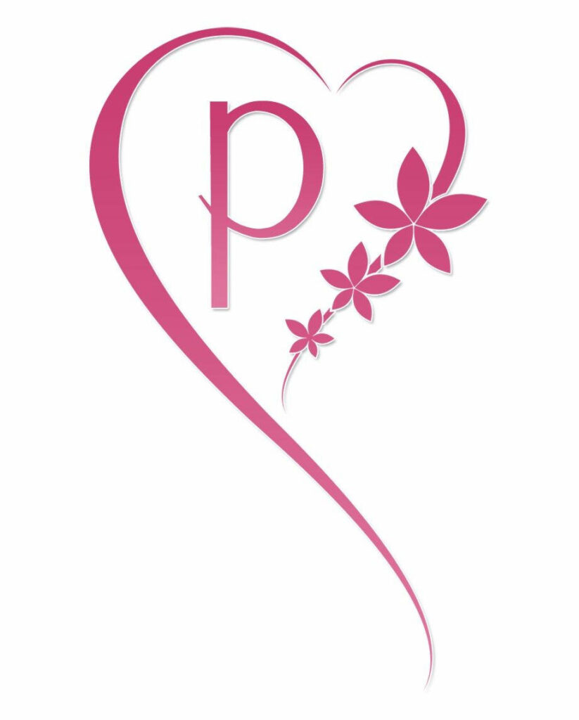 Elegant Pink Letter P Heart Wallpaper with Floral Motif Design