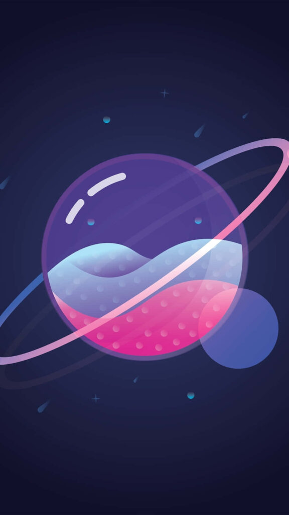 Colorful Gradient Planet Wallpaper with Glass Sphere & Dark Starry Sky