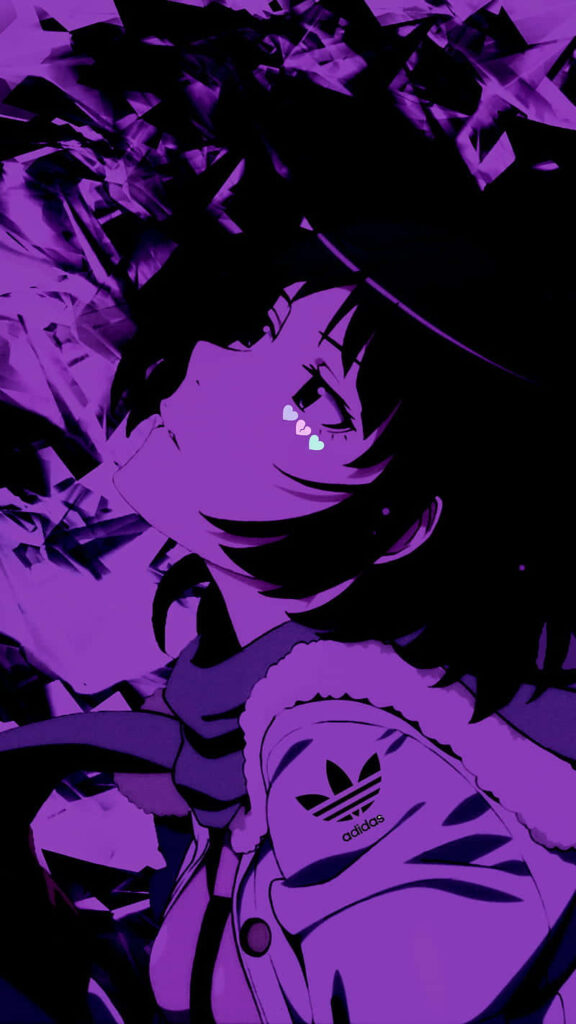 Stylized Purple Anime Girl Wallpaper with Adidas Jacket Design