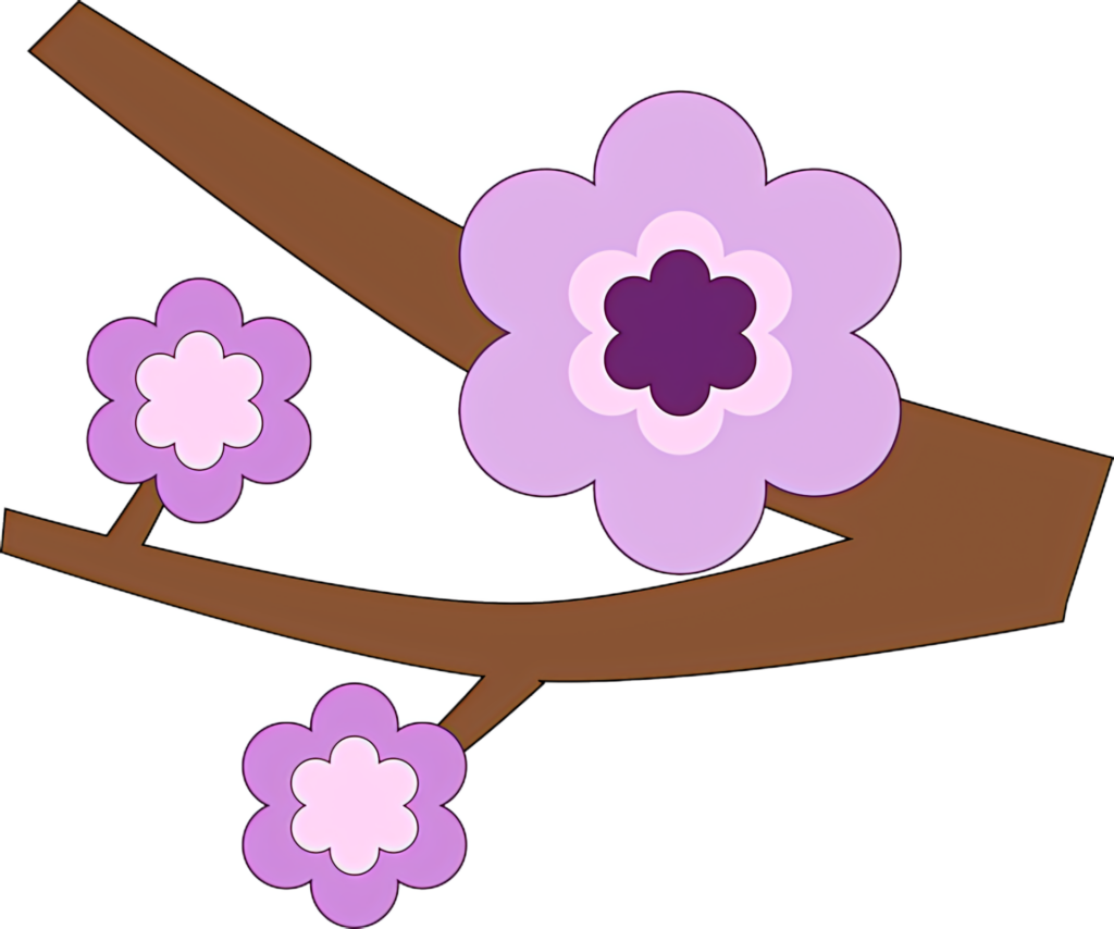 Stylized Purple Flowers on Brown Branch - Bold Graphic Wallpaper