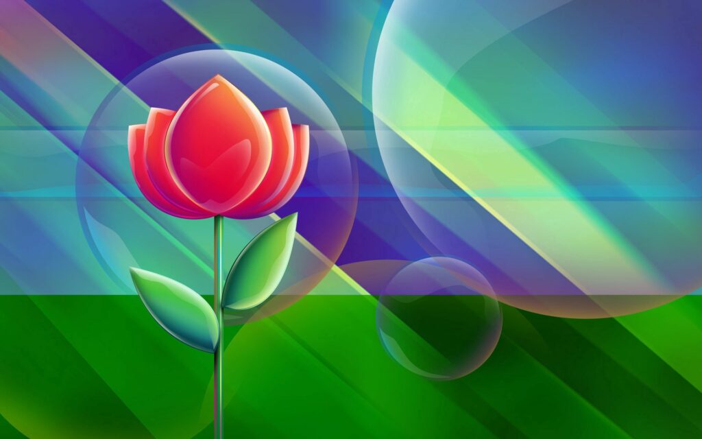 Stylized Red Flower Wallpaper with Abstract Colorful Background