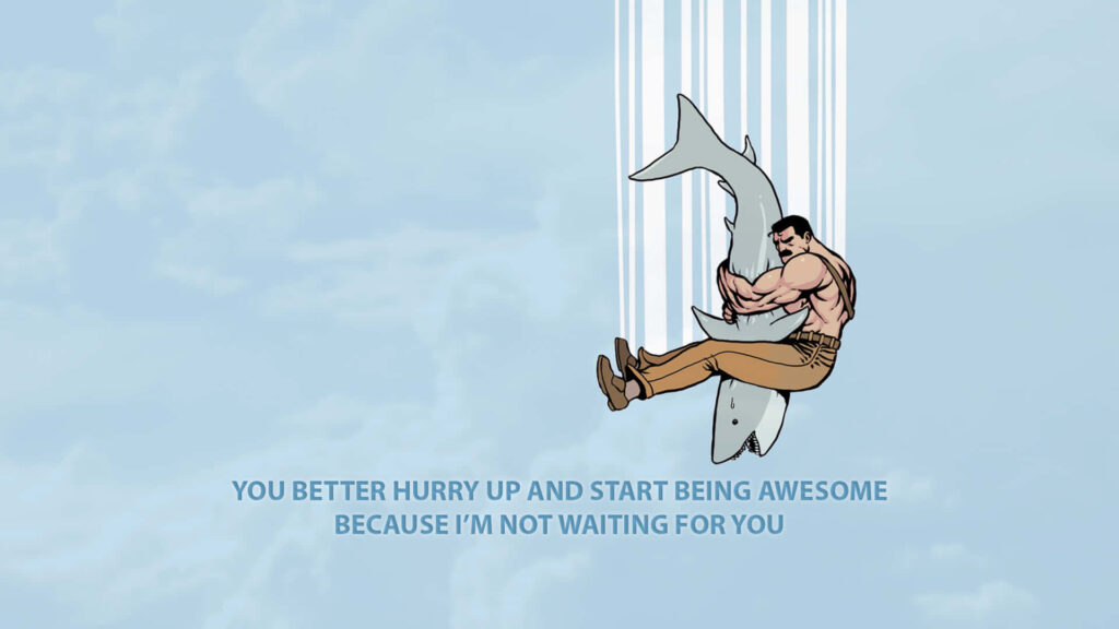Awesome Shark Adventure Wallpaper: Motivational Sky Scene