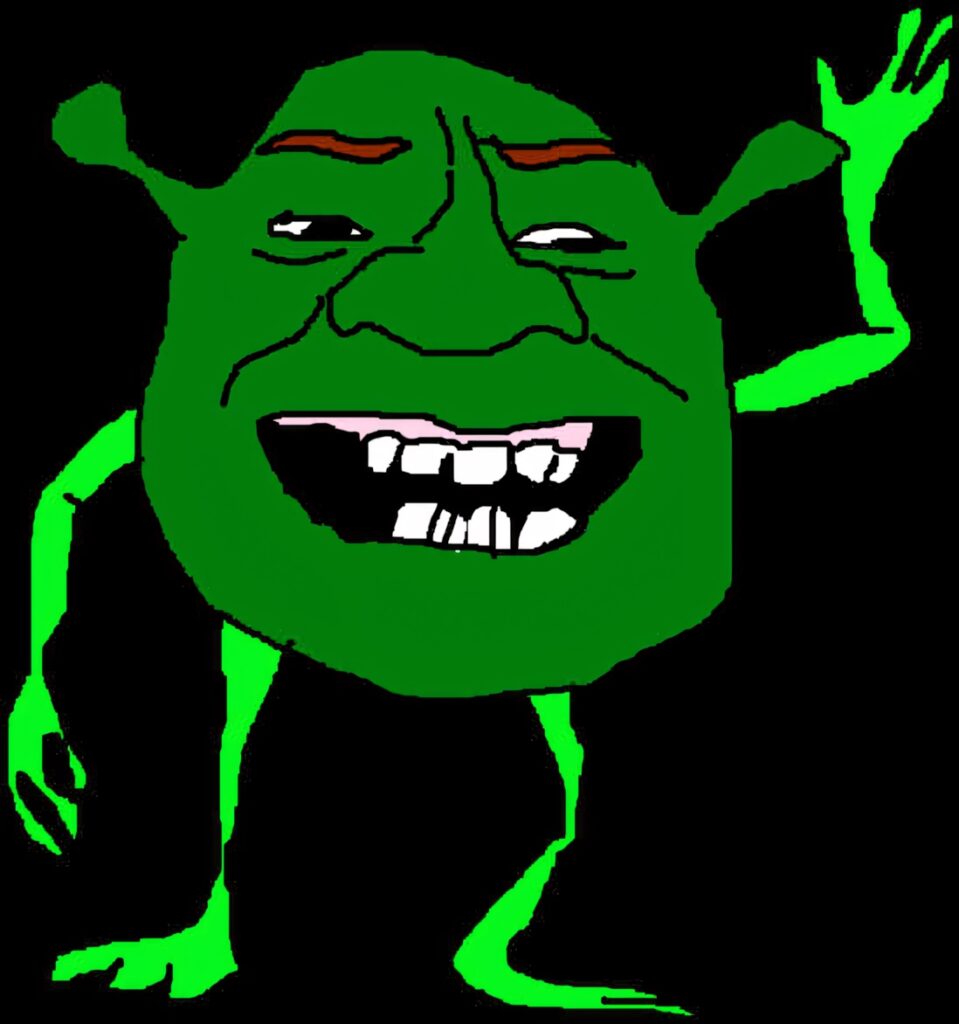 Vibrant Shrek Cartoon: Humorous Exaggeration on Dark Wallpaper
