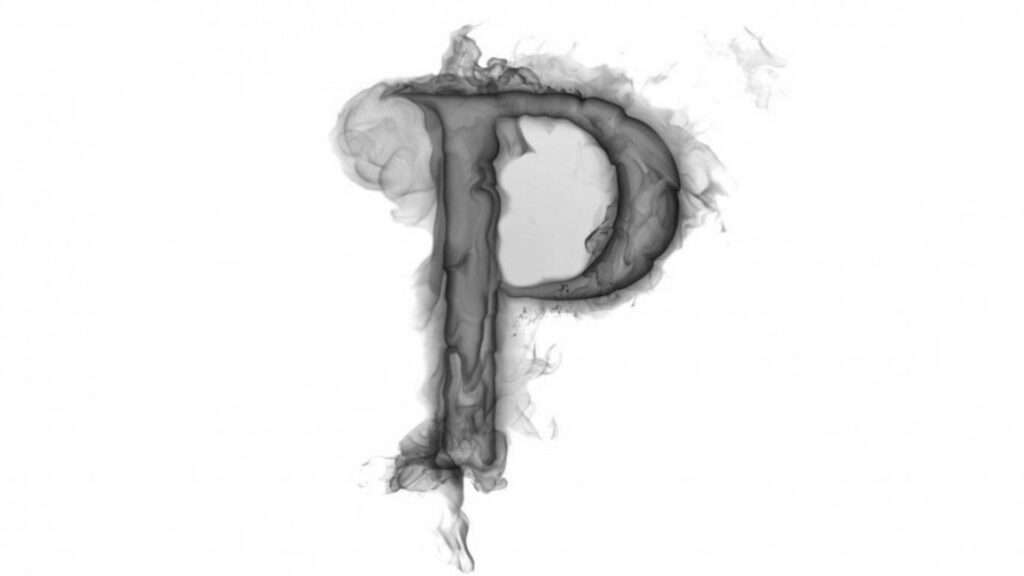 Stylized Smoky Letter P on Clean White Background - Ethereal Art Wallpaper