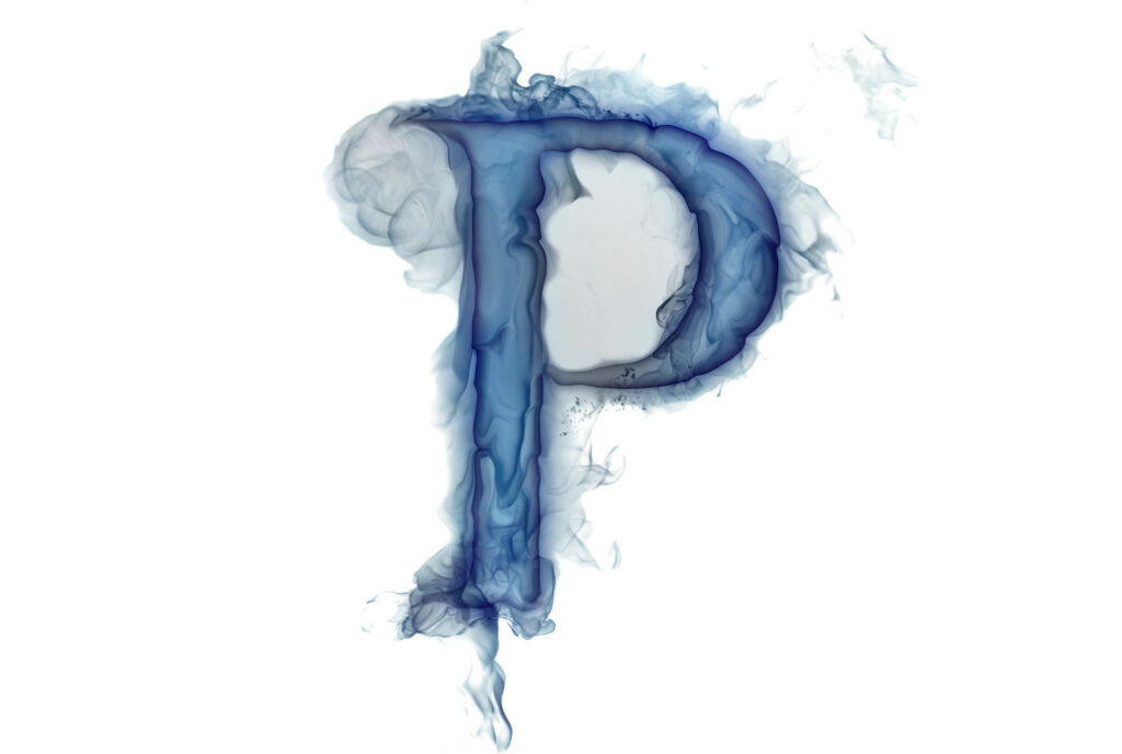 Stylized Smoky Letter 'P' Wallpaper in Blue Gradient on White Background