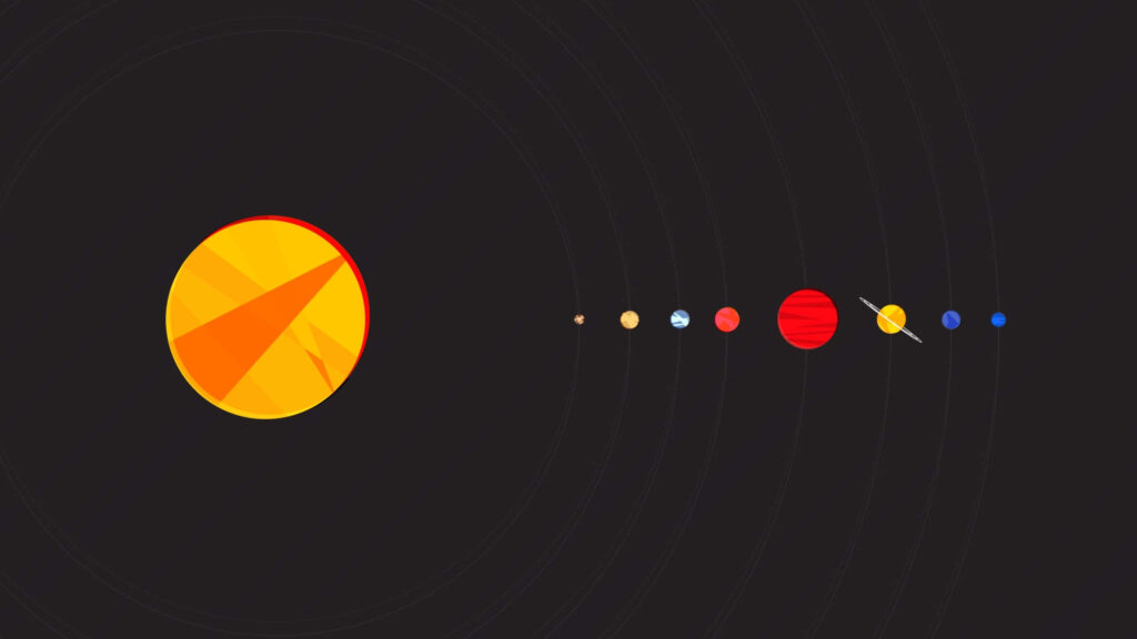 Minimalist Solar System Wallpaper: Bold Sun & Planets on Dark Background