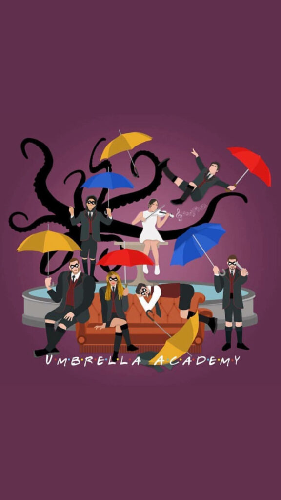 Stylized *The Umbrella Academy* Characters Wallpaper Background