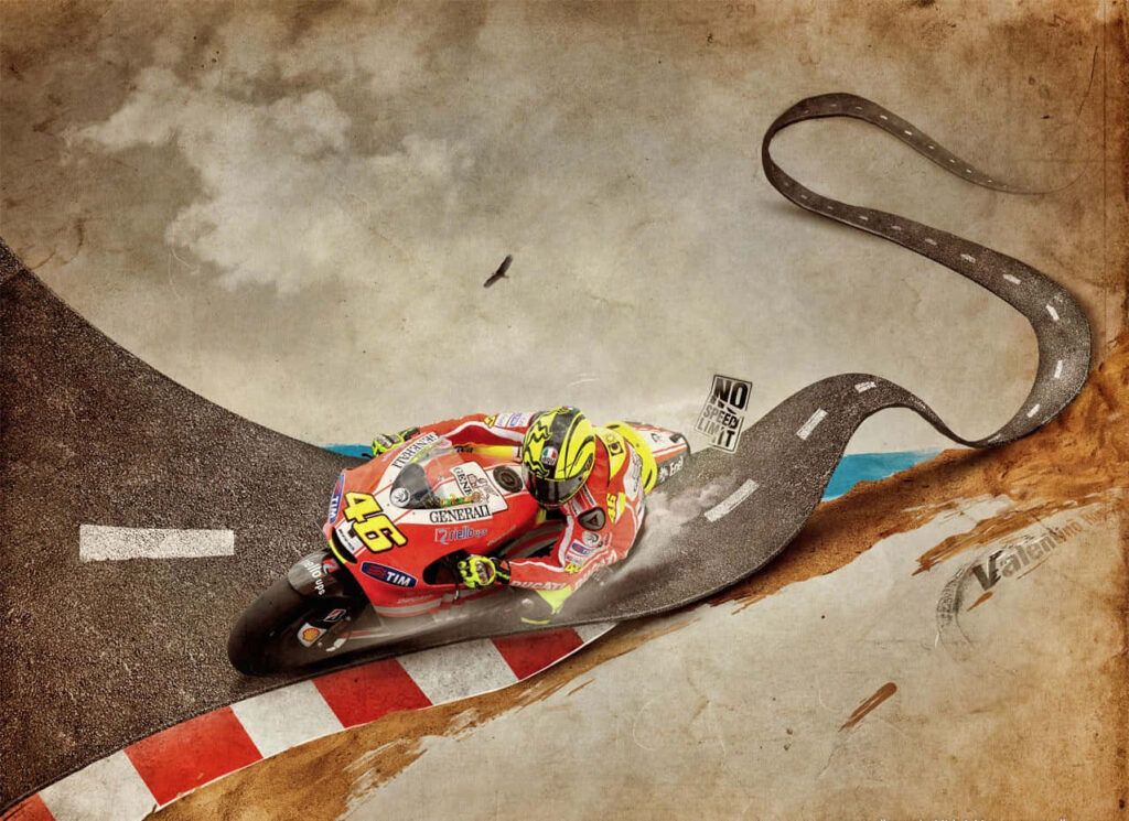 Stylized VR46 Racing Poster Wallpaper: Dynamic Art & Vintage Design