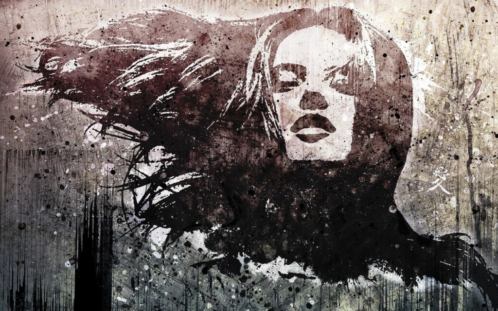 Stylized Girl Portrait Wallpaper: Wind-Swept Hair & Abstract Textures