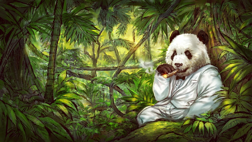 Sharp-Dressed Panda: A Digital Jungle Wallpaper for QHD Backgrounds with a Twist of Tobacco