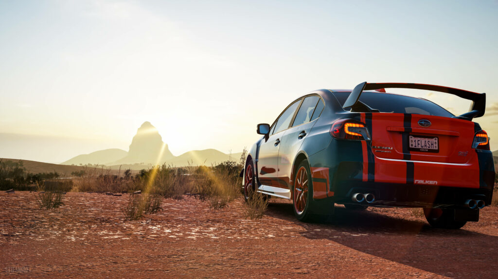 Subaru in Forza Horizon: Stunning Sunset Desert Wallpaper