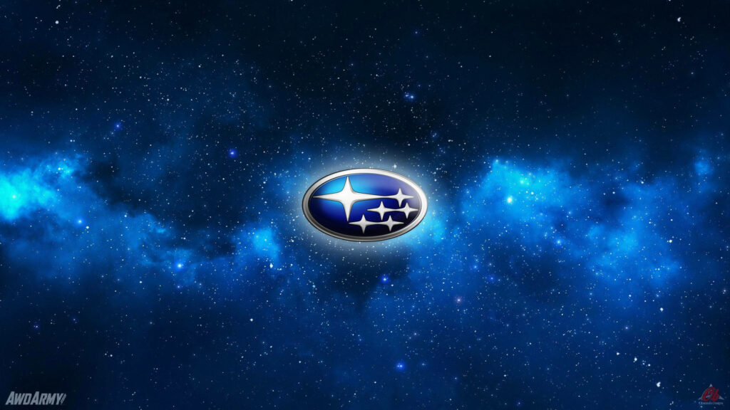 Subaru Silver Emblem Wallpaper: Cosmic Stars & Blue Nebula Design