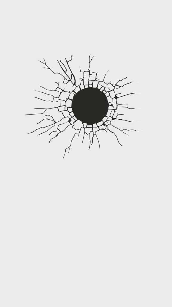 Into the White: A Subtle Bullet Hole Emerges on a Minimalist Phone Background Wallpaper
