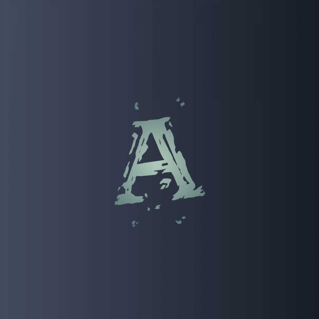 Minimalist dark gradient wallpaper with distressed stylized letter A and cool gray typography