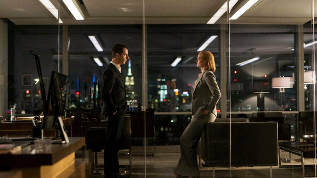 Moody Succession Wallpaper: Kendall & Shiv in Tense City Office