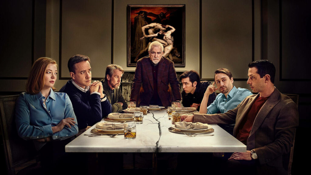 Succession Roy Family Dinner Table Wallpaper: Tense Power Dynamics