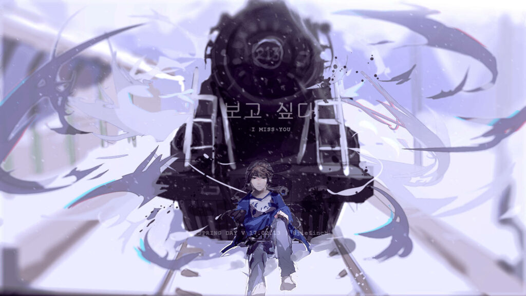 Suga's Chilling Encounter: BTS Anime Aesthetics Embrace Winter Wonderland Wallpaper