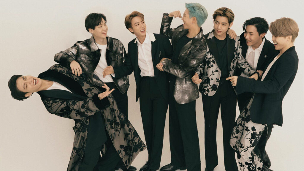 BTS Suits Up, Sharing Laughter: A Playful 2021 Desktop Wallpaper