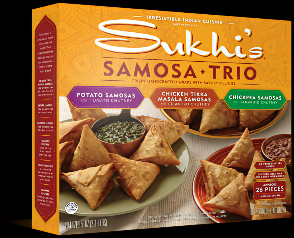 Vibrant Sukhis Samosa Trio Wallpaper: Handcrafted Delight!