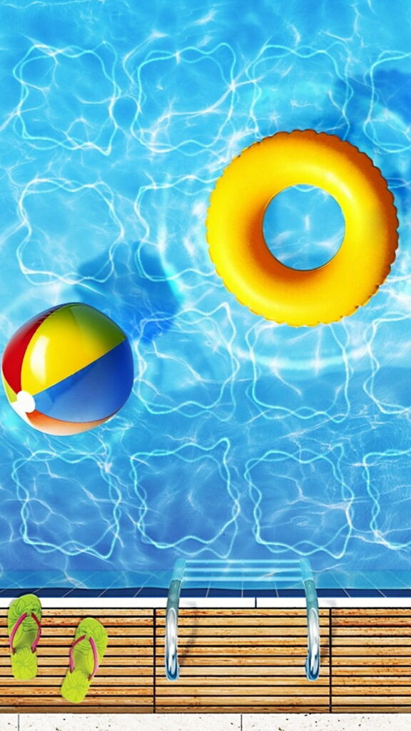 Summer Bliss: HD Phone Wallpaper of Cool Water Fun in the Swimming Pool with a Colorful Ball
