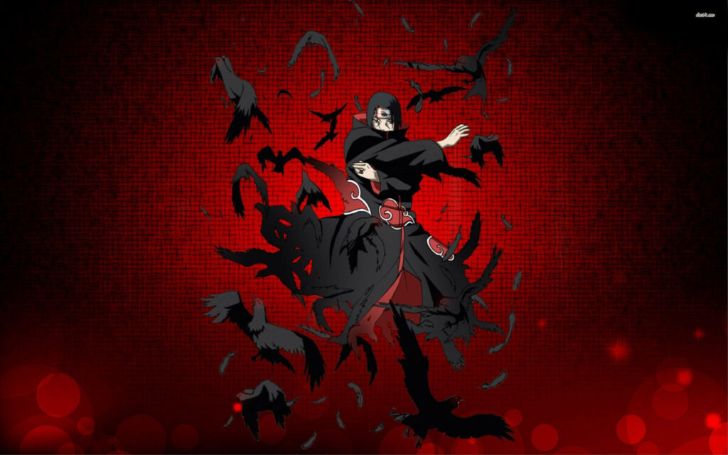 Ravens in Red: Itachi Uchiha Crow Jutsu Wallpaper for High-Res iPhones