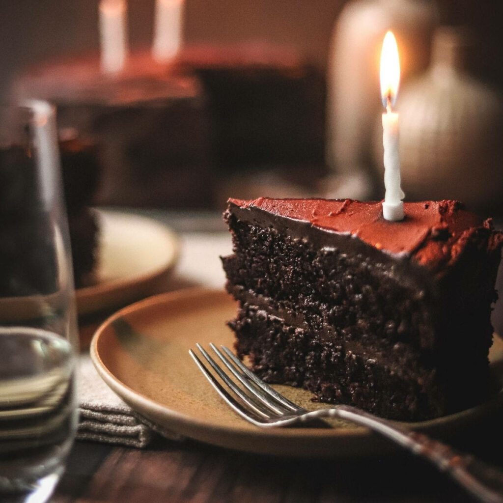 Indulge in a Delicious Birthday Chocolate Cake with Candle Wallpaper