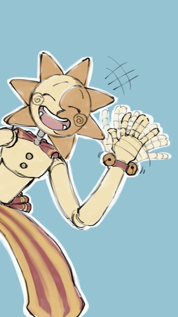 Cheerful Sun animatronic from Five Nights at Freddys Security Breach waving on blue background wallpaper