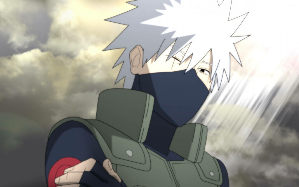 Kakashi Hatake confident pose ninja attire sunlight cloudy sky iconic anime wallpaper background