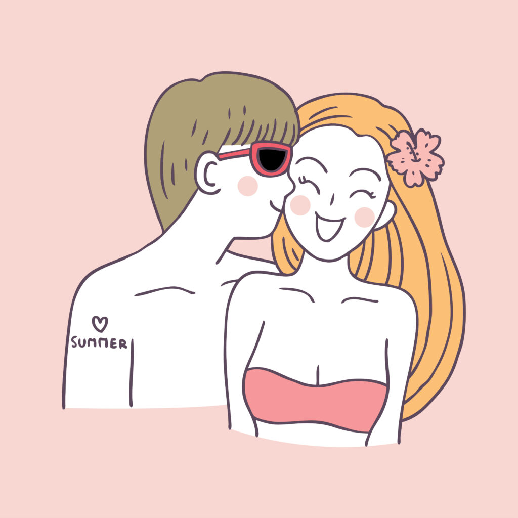 Beach Bunnies: A Delightful Cartoon Couple Explores Summer Fun in their Cute Outfits Wallpaper