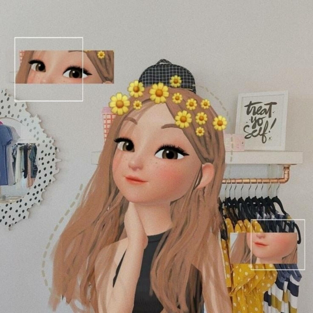 Sunflower Crown Selfie: A Charming Zepeto Girl Capturing Moments in her Cozy Room Wallpaper