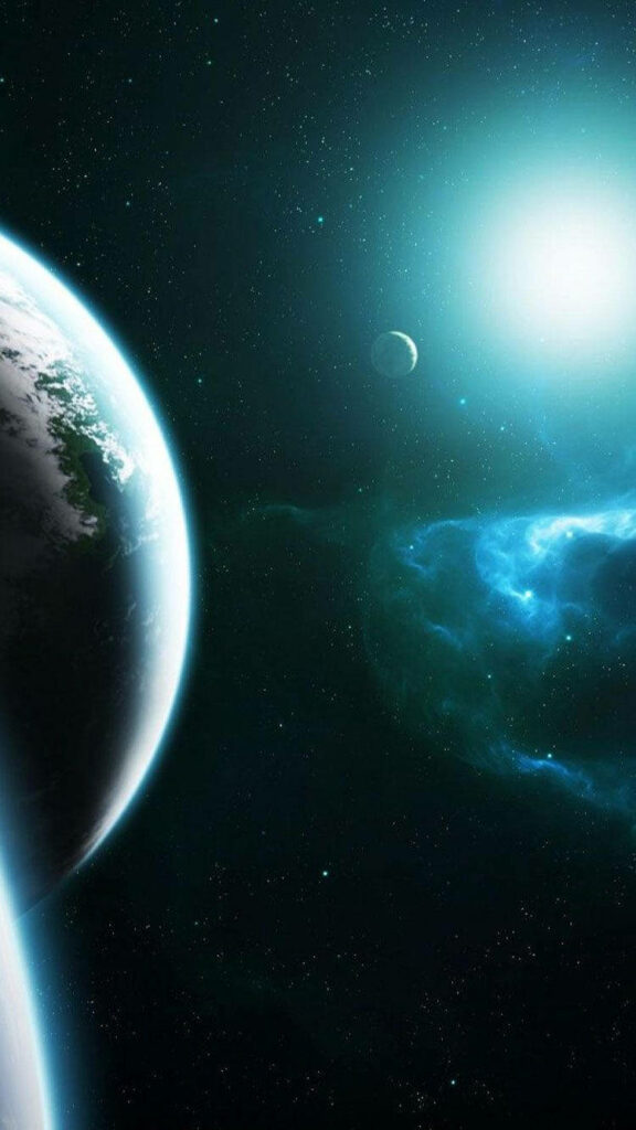 Sunlit Planet Horizons: A Stellar Space iPhone Wallpaper