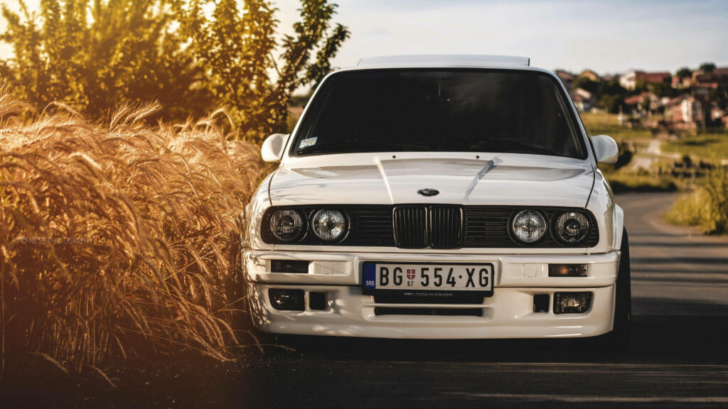 Sun-kissed BMW 3 Series M3: A Serene Drive through Golden Wheat Fields Wallpaper