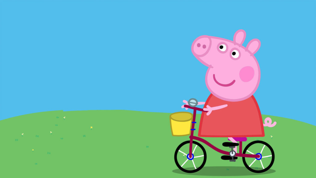 Joyful Peppa Pig Embarks on an Exciting Bike Adventure under the Sunny Skies! Wallpaper