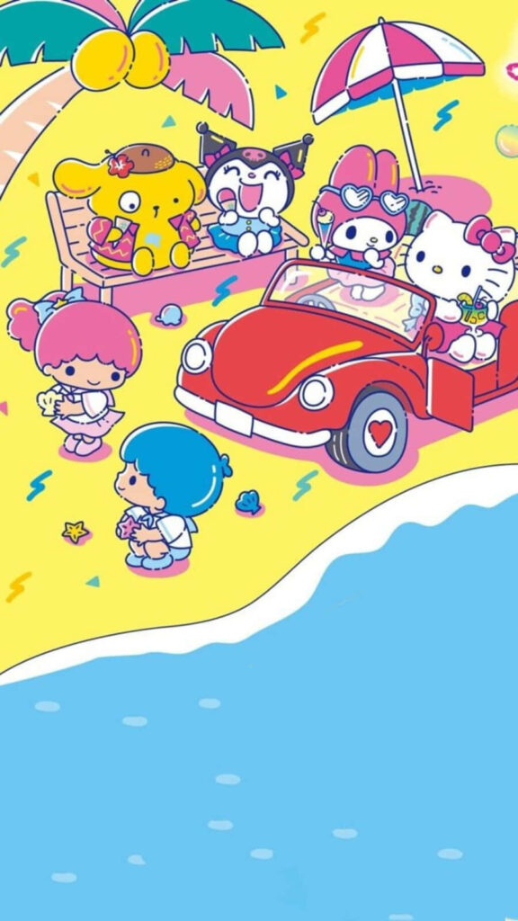 Hello Kitty & Friends Beach Day Wallpaper | Colorful Cartoon Scene