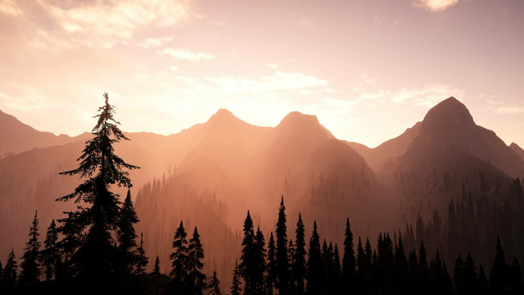 Dawn's Arrival: Majestic Silhouettes of Whitetail Mountains in Far Cry 5's Stunning Concept Art Wallpaper