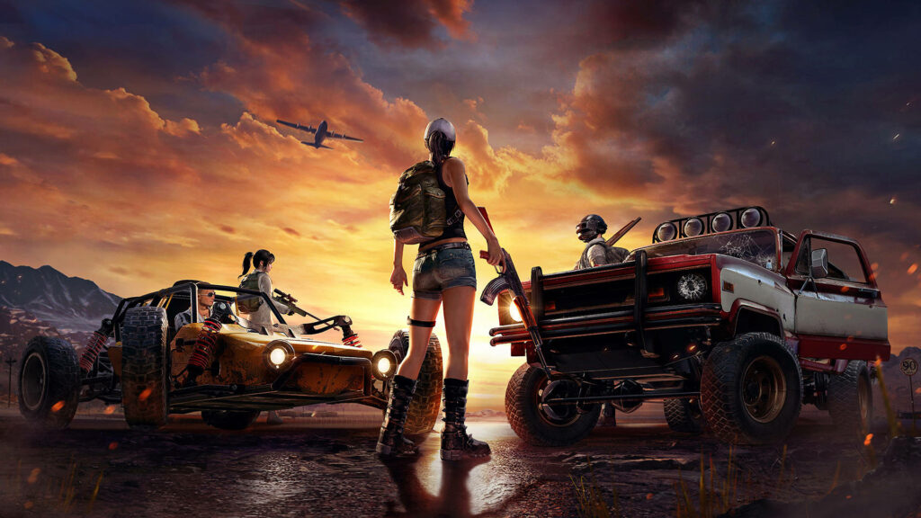 Sunset Showdown: Pubg 2020 Squad Gathers, Awaiting the Next Battle Wallpaper
