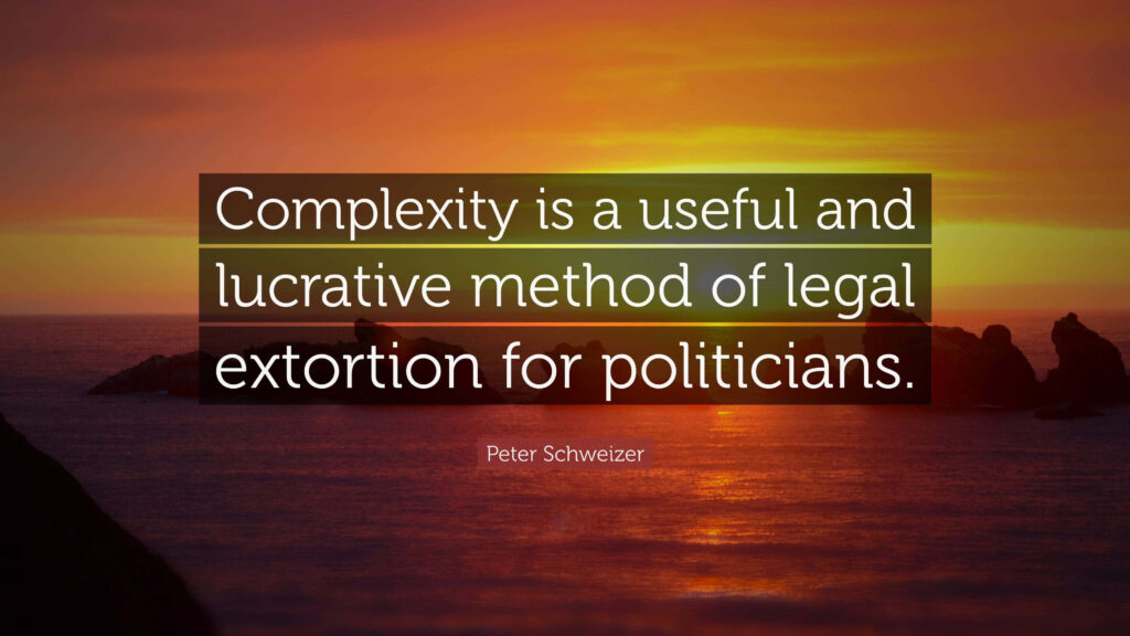 Vibrant Sunset Wallpaper with Peter Schweizer Quote on Legal Complexity
