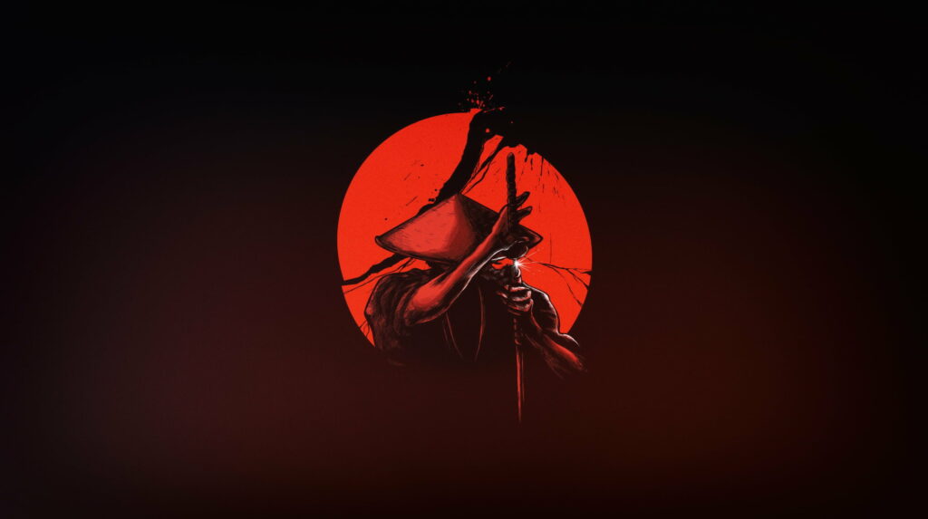 Sunlit Samurai: A Minimalist Artistic QHD Wallpaper Background Featuring a Warrior and Katana in Japan