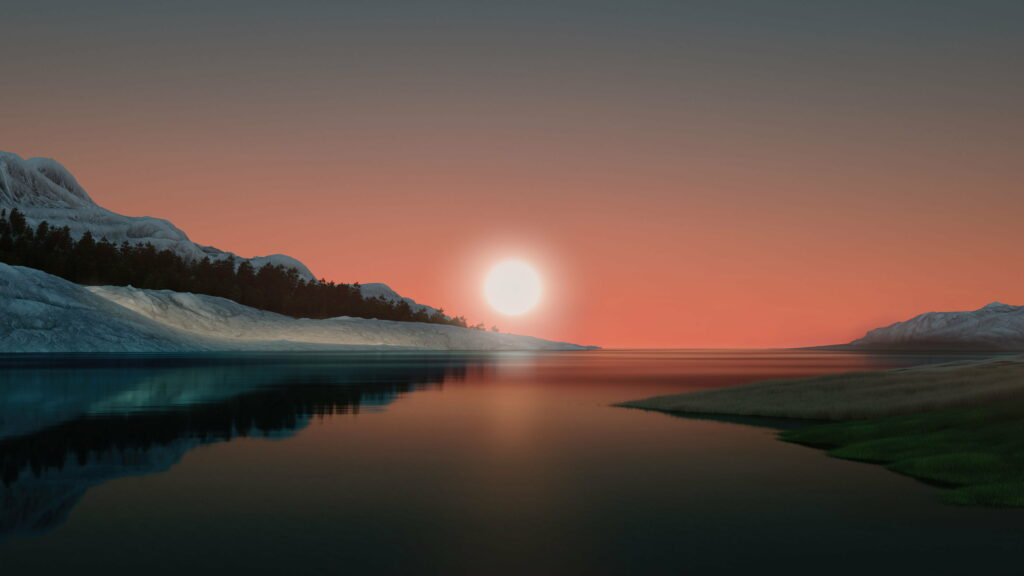 Windows 11 Beauty Illuminates Majestic Sunset Landscape Over a Serene River - 5K Wallpaper Background