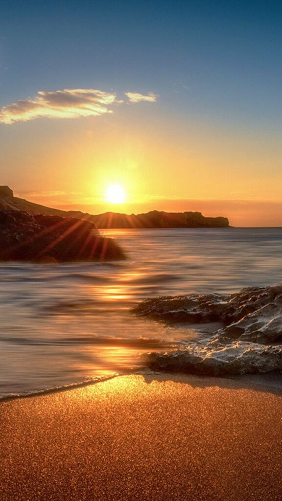 Sun-Kissed Serenity: Captivating Coastal Ambience captured in HD Summer Beach Sunrise Phone Wallpaper