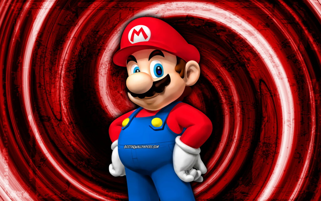Super Mario's Grunge Adventures: A Retro Vortex of Cartoon Plumbing Wallpaper