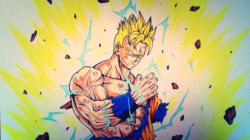 Super Saiyan 2 Gohan intense transformation with glowing aura and battle-damaged gi wallpaper
