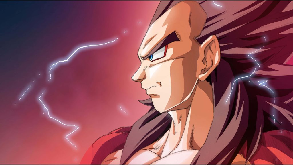 Super Saiyan 4 Vegeta intense side profile with electric red background Dragon Ball wallpaper