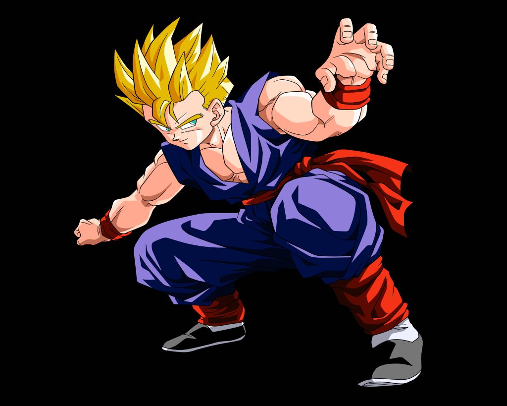 Super Saiyan Gohan in purple gi with golden hair ready for battle Dragon Ball wallpaper background