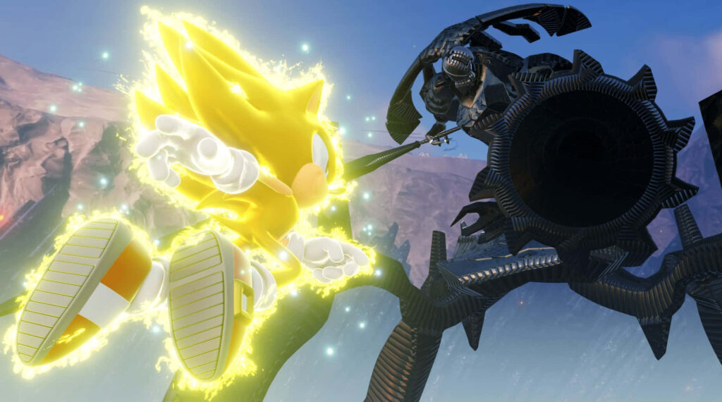 Epic Sonic Frontiers Wallpaper: Super Sonic vs. Titan Boss Battle