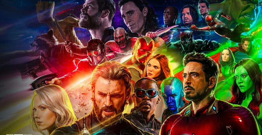 Avengers Infinity War desktop wallpaper with Iron Man Captain America cosmic heroes team-up vibrant rays