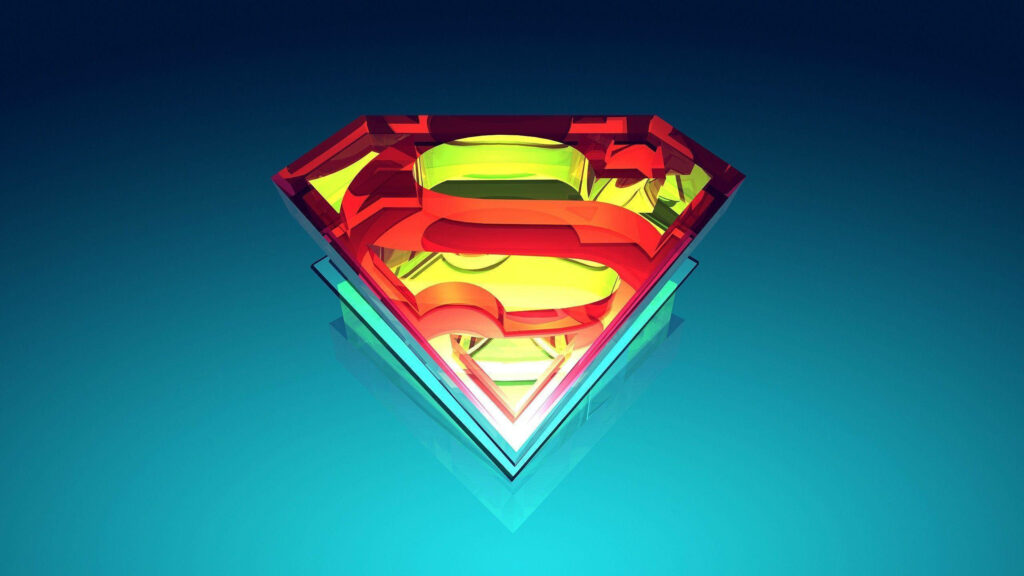 Superman Soars: A Dimensional Logo on Blue Gradient Wallpaper